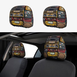 YYHWHJDE Vintage Wall of Radio Boombox Pattern Quality Car Headrest Cover one piece comfortable elastic car accessories Easy to install