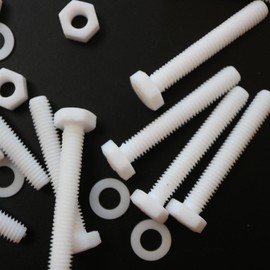 10 x PTFE Hex Head, M6 x 40mm (15/64 x 1 37/64 in), Plastic Nuts and Bolts (Screws), Washers