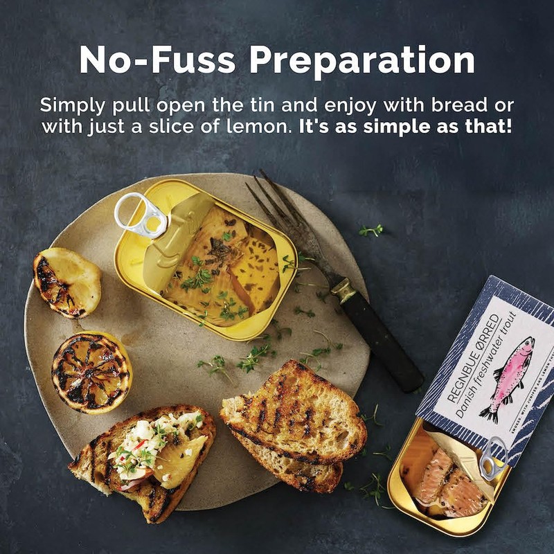 Fangst Regnbue Orred | Tinned Smoked Freshwater Trout with Juniper