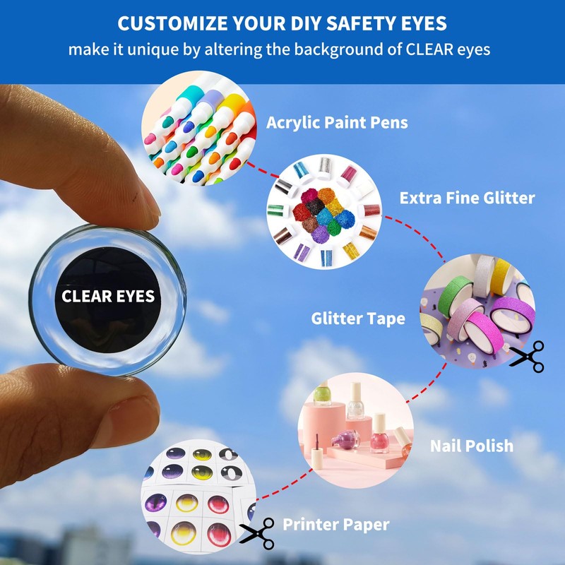RuWfpz Glitter Safety Eyes for Crochet Toys Amigurumi Large 18-30mm