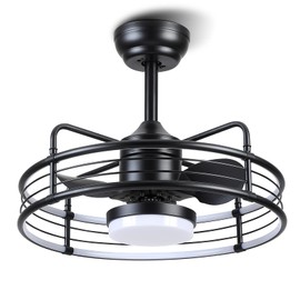 Asyko Caged Ceiling Fan with Light - Bladeless Black Ceiling Fans with Remote, Reversible and Dimmable, Low Profile Flush Mount Ceiling Fan with 6-Speed, Enclosed Led Fan Light for Bedroom…