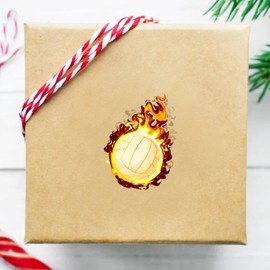 Volleyball Stickers Self-Adhesive Sports Ball Sticker Flame Volleyball Theme Party Decor Envelope Gift Bag Seal for Sports Party Supplies, Volleyball Team Gift, Birthday Parties 5"