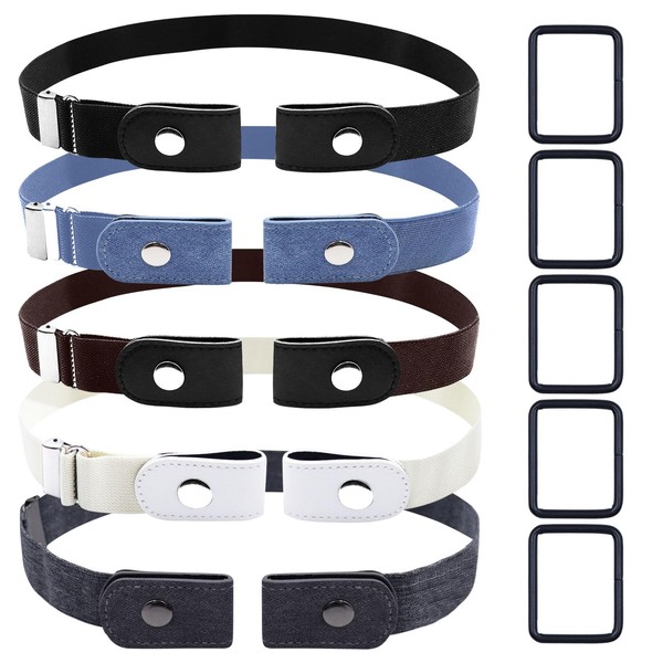 Elastic Belt Without Buckle, 5 Pieces Buckle-Free Adjustable Belt for