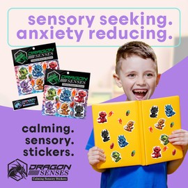 Dragon Grips Baby Dragon Calm Strips for Anxiety Sensory Stickers, 6 Pcs Cute Baby Dragon Sensory Strips Textured Stickers with Enhance Sensory Soothing & Calming Effect, Made in The USA, 2 Pk