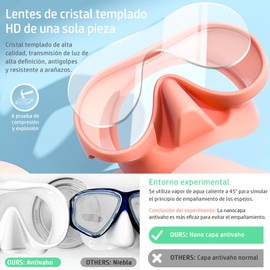 HINATAA Adult Macaron Colorful Frameless Goggles and Snorkel Set Ultra Wide Tempered Lens Leakproof Set for Snorkeling Diving (Pink + Snorkel)