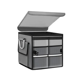 BWBWND Car Trunk Organizer With Lid, 28L Collapsible Waterproof Oxford Fabric Trunk Organizer with Aluminum Handle, Portable 2-Compartment Cargo Storage Box for SUV, Truck, Sedan (Gray)