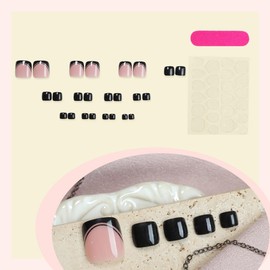 24PCS Black French Tip Press on Toenails Short Square Fake Toenails French Toe Press on Nails Toenail Press ons False Toe Nails Cute Summer Artificial Toenail Seamless Fit Glue on Nails for Women