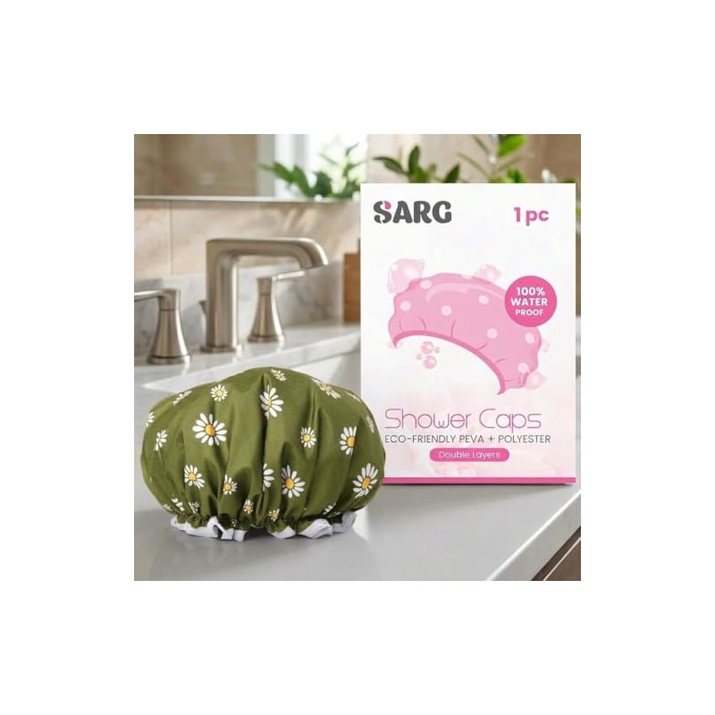 SARG Premium Double Layer Shower Cap for Women with Cool