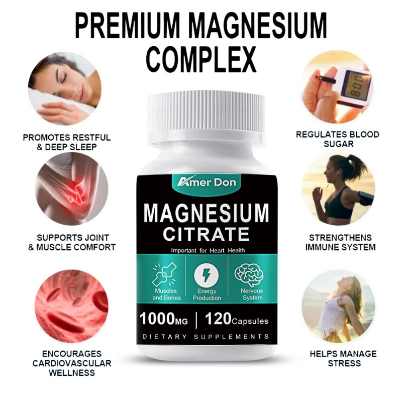 Amer Magnesium Citrate 120 Capsules 1000mg - Highest Potency, Bone