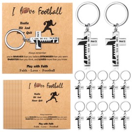 Quelay 24 Sets Football Soccer Baseball Cross Keychain with Cards Religious Christian Baptism Gift for Men Sport Team
