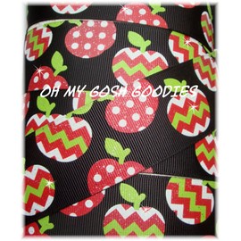 1.5 CHEVRON RED LIME CANDY APPLE GLITTER DOT GROSGRAIN RIBBON 4 SCHOOL HAIRBOW
