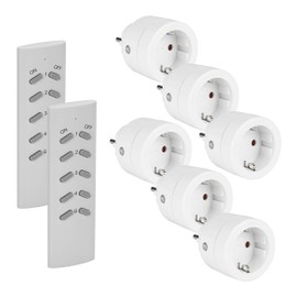 Wireless Sockets with Remote Control, 3680-Watt Radio Socket, Programmable Switchable Power Outlet, 6 Sockets with 2 Remote Controls, for Indoor Christmas Decorations and Household Appliances, White