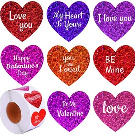 500Pcs Valentine's Day Heart Stickers,1.5inch Valentine's Day Love Stickers with Romantic Phrase Valentine Stickers for Wedding, Valentine’s Day Supplies Valentines Day Decor