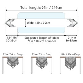 kilofly Elegant Floral Brocade Jacquard Table Runner Tassels (96 x 12 inches)