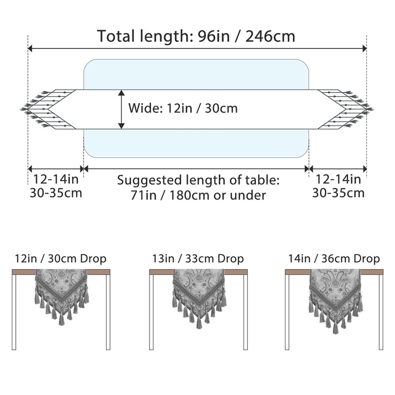 kilofly Elegant Floral Brocade Jacquard Table Runner Tassels (96 x