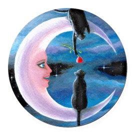 Fashion Jewelry UNIQUE black cat moon Pendant on DIAMOND Cut 925 Sterling Silver 22" Necklace