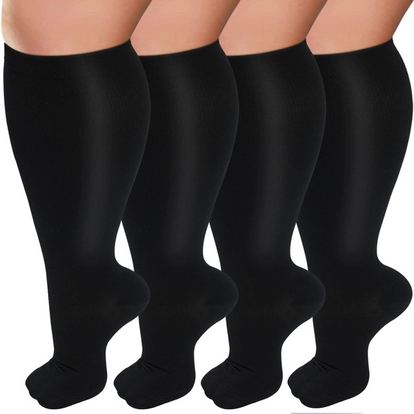 Iseasoo Calcetines de compresión de talla grande para mujeres y hombres, pantorrilla ancha de 20 a 30 mmhg, calcetines de apoyo extra grandes para enfermeras y circulación (2XL)