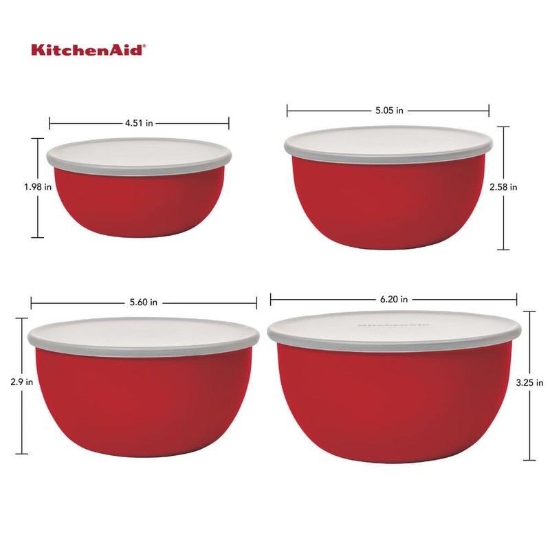 KitchenAid Prep Bowls with Lids, Set of 4, Empire Red