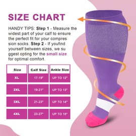 BSERA 4 Pairs Plus Size Compression Socks for Women Men Wide Calf, 15-20 mmHg Knee High Stockings for Circulation Support