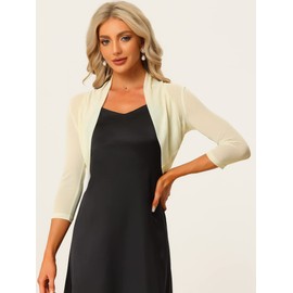 Allegra K Women's Bolero Festive 3/4 Sleeve Ruffle Mesh Transparent Crop Cardigan Shrug Boleros, apricot