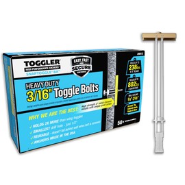 TOGGLER SNAPTOGGLE Heavy-Duty Drywall Toggle Bolt – 3/16"-24 UNC Zinc-Plated Anchor for Hollow Walls, Plaster & Tile – Holds 238 lbs in 1/2" Drywall, Easy Install – 50 Pack (W/O Bolts)