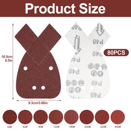 UptVin 80pcs Black and Decker Mouse Sander Pads, Mouse Sanding Sheets with 2 Replaceable Tips Assorted 40/60/80/120/180/240/320/400 Grits for Dust Extraction Fit Black and Decker Detail Palm Sander