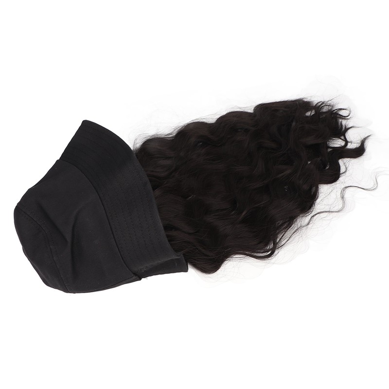 Hat Wig Women Detachable Middle Length Black Brown Curly Wavy