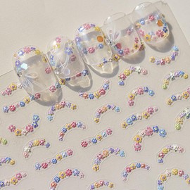 Colorful Flower Nail Stickers, Spring Floral Self-Adhesive Nail Decals, 5D Relief Embossed Flowers Nail Design Stickers for Women Girls DIY Manicure Tip Decoration Supplies 1 Sheet