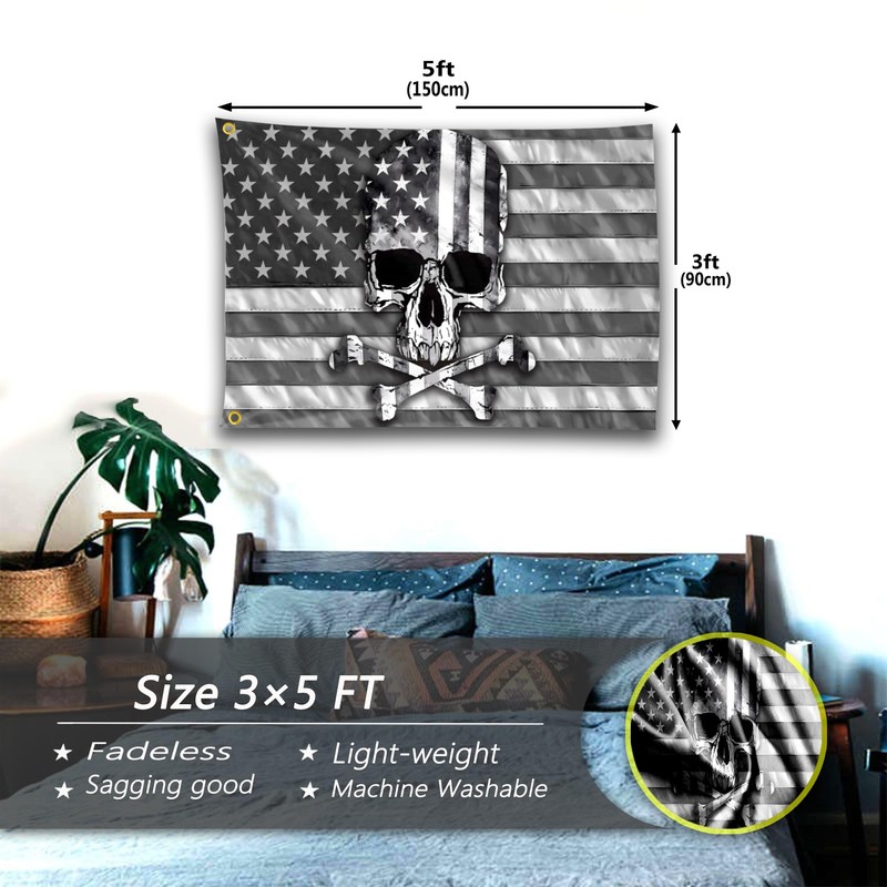 Pirate Skull Flag 3x5 Ft Funny Black & White American