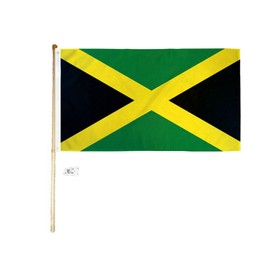 JumpingLight 5 Wood Flag Pole Kit Wall Mount Bracket with 3x5 Jamaica Country Polyester Flag - Quality Flags