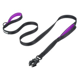 Strong Heavy Duty Dog Leash - 4ft Reflective Nylon Training Leash with Soft Padded Double Handle & Auto Lock Frog Clip - Safety Traffic Control for Large Medium Small Dog No Pull Walk Black Purple,4ft