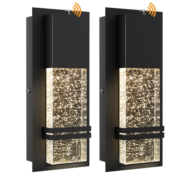 PARTPHONER LED Dusk to Dawn Outdoor Light Fixture Exterior Wall Sconces Porch Light 2 Pack Outside Wall Lights with Crystal Bubble Glass 12W Lumen 3000K for Doorway Garden Hallway Patio Living Room
