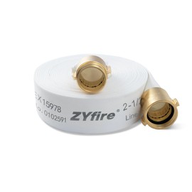 ZYfire Fire Hose - 2-1/2" ID x 25 FT Single Jacket TPU Firefighter Hose with M × F NST/NH Brass Couplings 750 PSI Burst Pressure Lightweight for Use in Firefighting