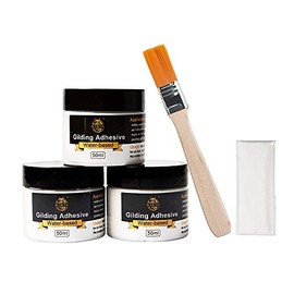 Gilding Adhesive, 50ml 3 Bottles for Gold Leaf Epoxy Resin Water Based Glue（Brush + Gloves as Gift)