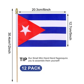 HSQCEZ 12Pcs Small Cuba Flags on Wooden Stick Mini Cuban Flag Hand Held Flag Decorations,5x8 Inch