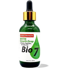 BIO7 BIOTIN GROWTH DROP EXTRA STRENGTH WITH BIOTIN, PEPTIDES, CHEBE OIL – 2 Fl Oz - Helps Hair Appear Visibly Thicker, Longer, and Healthier, Improves the Appearance of Hair Thinning, Moisturizes and Conditions Scalp For Itchy Scalp Relief – Extra Strengt