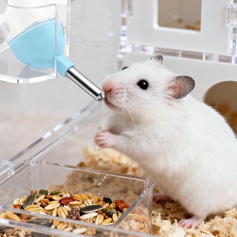 Magnetic Hamster Water Bottle Holder with Water Bottle, Adjustable Height