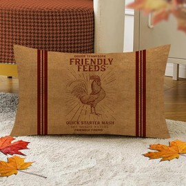 Faromily Vintage Farmhouse Animal Throw Pillow Cover 12x20 Inch Rooster Feeds Premium Poultry Farm Home Décor Throw Pillow Case Cushion Cover for Sofa Couch (Rooster)