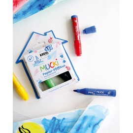 KREUL 27155 MUCKI Paper Pfiffikus, 5 Watercolour Pencils for Children in Yellow, Red, Blue, Green and Black, Line Width 2 - 5 mm, for Impressive Watercolour Effects