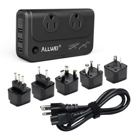 ALLWEI Travel Voltage Converter 220V to 110V Power International Travel Adapter for Hair Straightener/Curling Iron, Universal Power Plug Adapter UK, US, AU, EU, IT, India (Black)