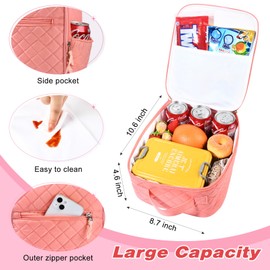 Aileam Quilted Lunch Box, Orange, Cute Girls Lunch Box, Insulated Womens Lunch Bag, Large Capacity, Reusable Insulated Cooler for Work, School, Picnic, Travel