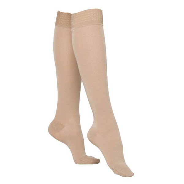 Sigvaris Women’s Essential Opaque 860 Closed Toe Calf-High Socks w/Grip Top 20-30mmHg - light beige (crispa) - Small Long