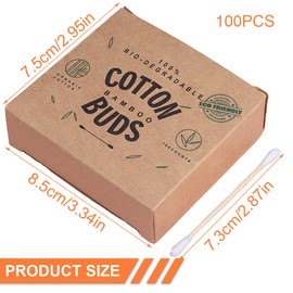 AOEVUIR Bamboo Cotton Buds 100% Plastic-Free Biodegradable Environmentally Friendly Ear Sticks Pack of 100