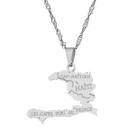 Edgda 18K Gold Plated Stainless Steel Republic of Haiti Map Pendant Haitian Necklace(White)