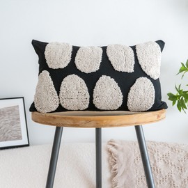 VANNCIO Black White Boho Chunky Tufted Pillow Cover, Neutral Decorative Oblong Throw Pillow Case, Geometric Woven Modern Sham for Bed Couch Living Room, 12x20 inches, 1PCS