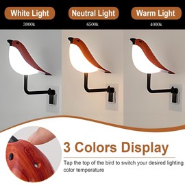 LIYAOLI Bird Night Lamp,Cordless Small Touch Lamp with 3 Color Temperature,Rechargeale Night Light with Remote Control,LED Dimmable 180 Degree Bedside Wall Lamp for Bedroom,Red Wood Grain
