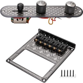 SWH Prewired 3 Way Switch Guitar Control Plate Kit Roller Ball Dual Coil Metal Bridge Plate telecaster bridge for Tele Telecaster Guitar Replacement Parts(Black)