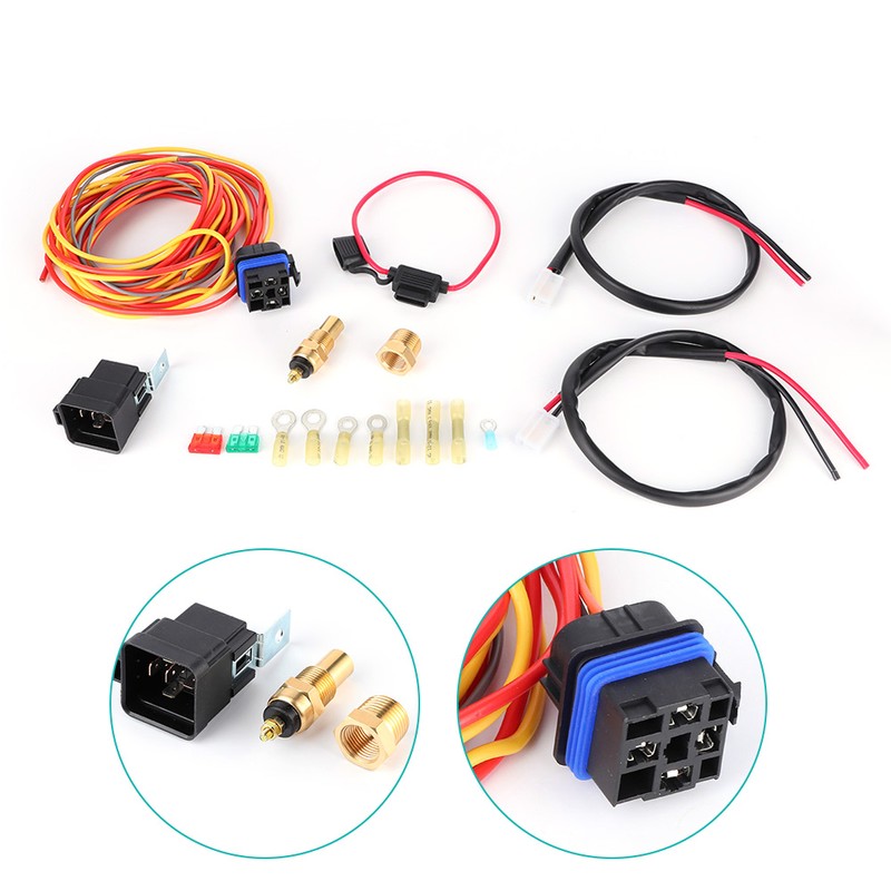 Electric Cooling Fan Wiring Harness Kit Dual Single 165/185 W/Thermostat