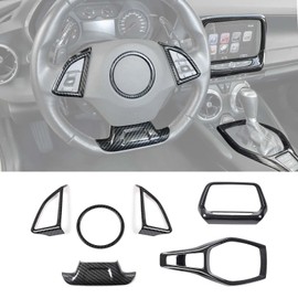 Linskip Steering Wheel Set Kit Compatible with Chevy Camaro 2016-2024, (8'' screen)Center Console Information Screen & Gear Shift Panel Trim for Camaro Interior accessories LT LS SS ZL1(Black Carbon)