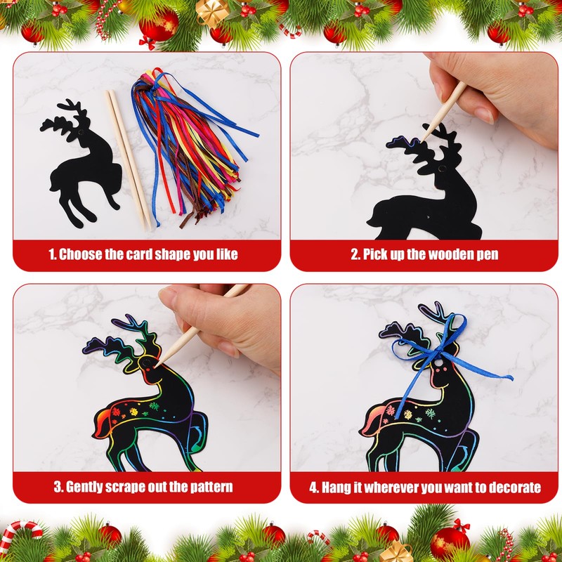 Gosknor 96pcs Christmas Scratch Papers, Christmas Magic Scratch Cards Ornaments